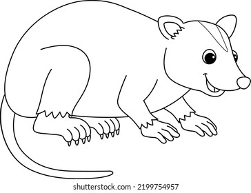 Opossum Animal Isolated Coloring Page for Kids