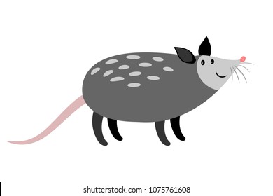 Opossum grey spotted cute cartoon animal icon on white background, vector illustration