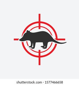 Opossum Silhouette. Animal Pest Icon Red Target