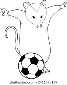 Opossum Soccer player Soccer Sports Animal Vector Graphic Art Illustration