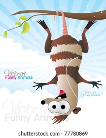 opossum in a tree cartoon vector