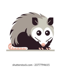 opossum vector illustration of the , a cute Zarigueya animal known in Virginia, with furry flat illustration. look