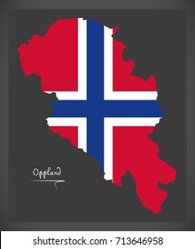 Oppland map of Norway with Norwegian national flag illustration