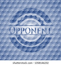  Opponent blue badge with geometric pattern background.