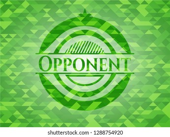 Opponent green emblem. Mosaic background