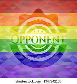 Opponent on mosaic background with the colors of the LGBT flag