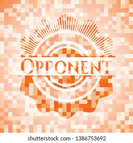 Opponent orange tile background illustration. Square geometric mosaic seamless pattern with emblem inside.