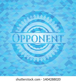 Opponent realistic light blue emblem. Mosaic background