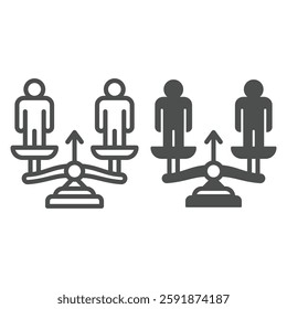 Opponents men on libra scales line and solid icon, justice concept. Vector graphics. Two human, man on weight scales sign on white background, outline style icon for mobile or web design