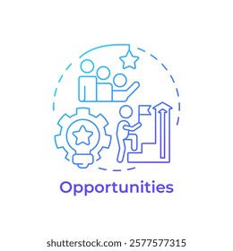 Opportunities blue gradient concept icon. Favorable situation in organization environment. SWOT analysis. Round shape line illustration. Abstract idea. Graphic design. Easy to use in article