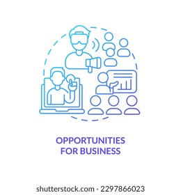 Opportunities for business blue gradient concept icon. Digital commerce. Metaverse importance for commerce abstract idea thin line illustration. Isolated outline drawing. Myriad Pro-Bold font used