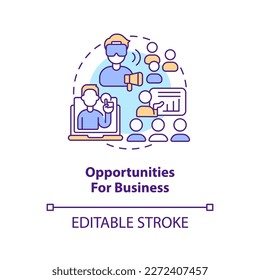 Opportunities for business concept icon. Metaverse importance for commerce abstract idea thin line illustration. Isolated outline drawing. Editable stroke. Arial, Myriad Pro-Bold fonts used