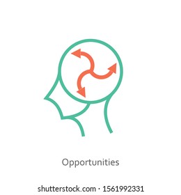 Opportunities icon concept in the drawing of isolated human head on white background, vector and illustration.