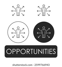 Opportunities icon set highlighting career growth, business potential, investment chances, and strategic expansion in corporate industries