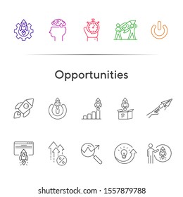 Opportunities line icon set. Rocket launch, start, beginning. Startup concept. Can be used for topics like business, innovation, project