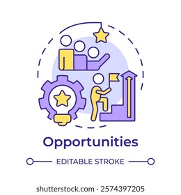 Opportunities multi color concept icon. Favorable situation in organization environment. SWOT analysis. Round shape line illustration. Abstract idea. Graphic design. Easy to use in article
