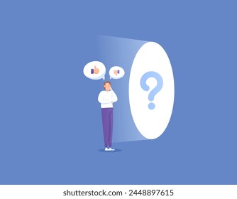 Oportunidades para tener éxito y fracasar. pensar en decidir la elección y tomar riesgos. Preocúpate por los resultados, buenos o malos. Un futuro lleno de signos de interrogación. diseño de concepto de ilustración. Elementos gráficos
