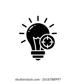 Opportunity analysis icon with lightbulb and target flat black