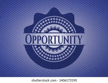 Opportunity badge with jean texture. Vector Illustration. Detailed.