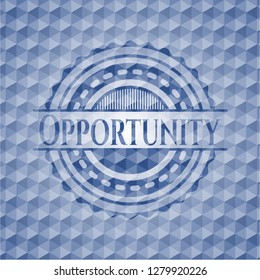 Opportunity blue emblem with geometric pattern.