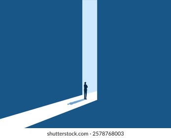 Opportunity, career path, businessman standing at the big bright door