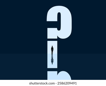 Opportunity, Challenge, Businessman walking through a door with a question mark