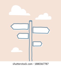 Opportunity crossroads abstract concept. Pathway pole with pointers metaphor for choosing the right way in times of uncertainty. Confusion and doubt in future vision problem solving challenge.