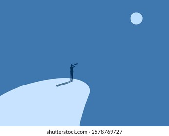 Opportunity, forecast, vision, Businessman looks far ahead on the cliff
