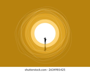 Opportunity, future, businessman in the tunnel finds the light in life