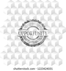 Opportunity grey emblem with geometric cube white background