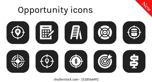 opportunity icon set. 10 filled opportunity icons.  Simple modern icons about  - Target, Bingo, Ladder, Dart, Direction