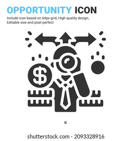 Opportunity icon vector with glyph style isolated on white background. Vector illustration opportunities sign symbol icon concept for business, finance, industry, company, app, web and project