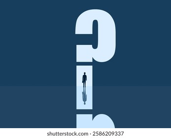 Opportunity, Problem solving, Businessman standing in front of a door with a question mark