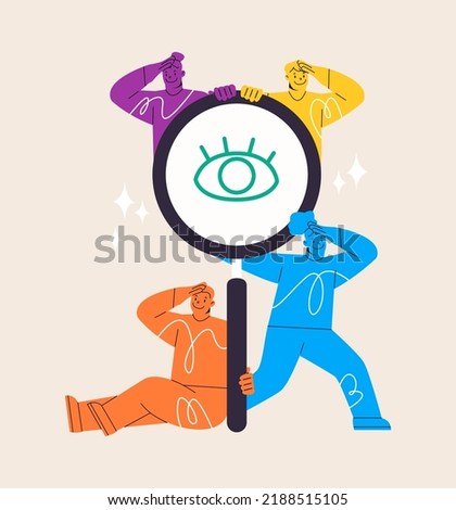 Opportunity search concept business idea or new employee looking in the direction of future choice of development. Colorful vector illustration
