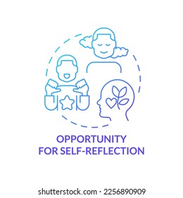 Opportunity for self-reflection blue gradient concept icon. Benefit for mentor abstract idea thin line illustration. Develop self awareness. Isolated outline drawing. Myriad Pro-Bold font used