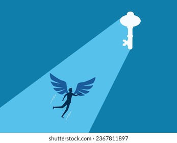 Opportunity for success. Businessman flies to the key gate