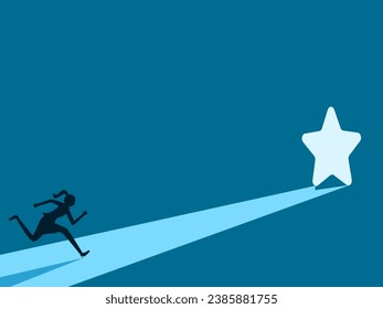 Opportunity for success. woman running towards the star hole gate 