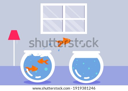 Opportunity vector concept: Goldfish jumping into another aquarium 