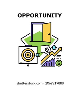 Concepto de icono de vector de oportunidad. Oportunidad Para Ganar Dinero Y Lograr Objetivos Exitosos, Aumentar La Ganancia Monetaria Y El Capital, Innovación En Color De La Gestión De Empresas Y Empresas