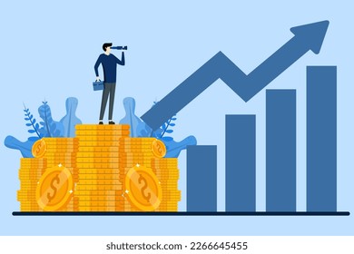 opportunity view concept, Financial planning and strategy development, Businessman is looking for marketing strategy to increase sales to develop business, flat vector illustration design.