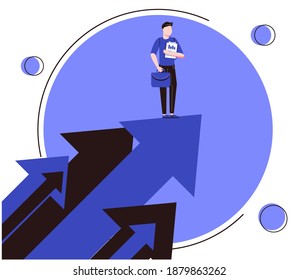 Opportunity as vision for chances and seize the target tiny persons concept. Looking for future plans for success using motivational inspiration as symbolic reach upwards scene vector illustration.