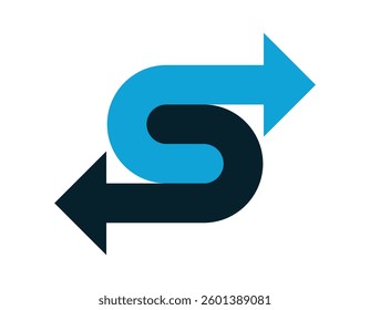 Opposing arrows in a curved path – abstract symbol of direction and dual movement,
