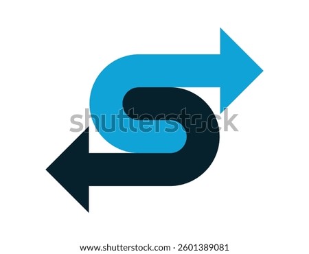 Opposing arrows in a curved path – abstract symbol of direction and dual movement,