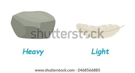 Opposite adjective antonym words heavy and light illustration of rock and feather