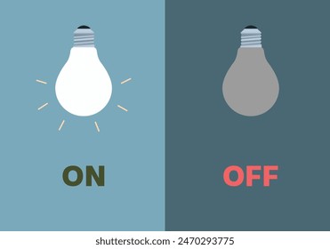 Opposite adjective antonym words on and off illustration of light bulb explanation flashcard with text label