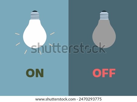 Opposite adjective antonym words on and off illustration of light bulb explanation flashcard with text label