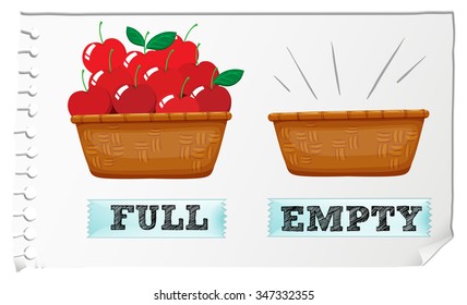 Opposite adjective full and empty illustration