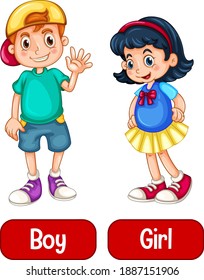 Opposite Adjective Words Boy Girl On Stock Vector (Royalty Free ...