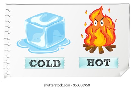 Opposite adjectives and cold   hot illustration