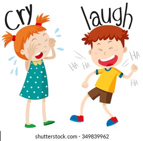 Opposite Adjectives Cry And Laugh Illustration